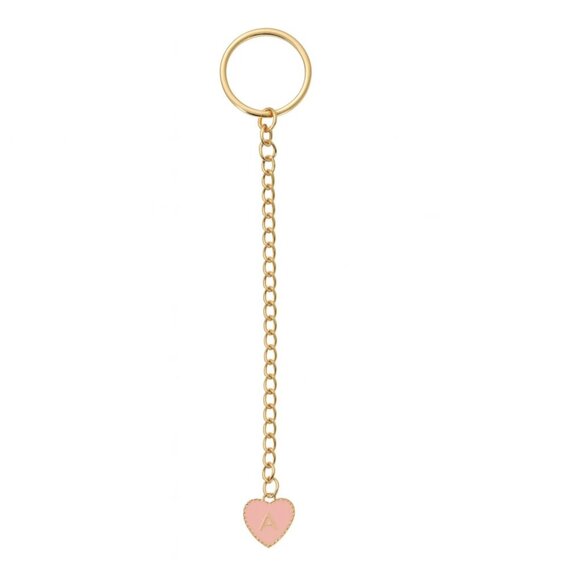 Personalized Gold & Pink Heart Keychain with Elegant Initial A Charm - Picture 1 of 2